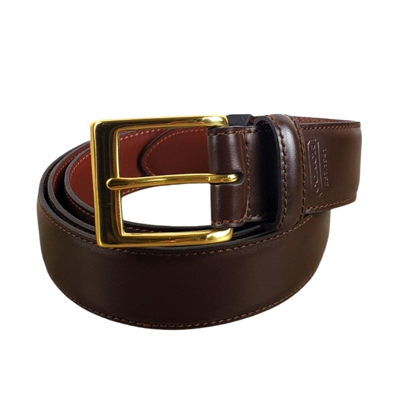 COACH Men's Brown Calfskin Leather Solid Brass Buckle Dressy Belt Size 40 - Picture 1 of 6